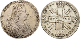 RUSSIAN EMPIRE AND FEDERATION. Peter II, 1715-1730. Rouble 1728, Kadashevsky Mint. Type with an incorrectly written name "PERT". 27.79 g. Bitkin 52 (R...