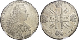 RUSSIAN EMPIRE AND FEDERATION. Peter II, 1715-1730. Rouble 1728, Kadashevsky Mint. Bitkin 67. Diakov 21. Dav. 1668. 2.5 roubles according to Petrov. V...