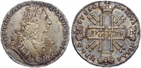 RUSSIAN EMPIRE AND FEDERATION. Peter II, 1715-1730. Rouble 1729, Kadashevsky Mint. 27.96 g. Bitkin 114 var. Diakov 25 var (without dots in reverse leg...