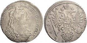 RUSSIAN EMPIRE AND FEDERATION. Anna, 1693-1740. Rouble 1734, Kadashevsky Mint. "B" on first sleeve strap. 25.27 g. Bitkin 105 (R1). Diakov 31. Dav. 16...