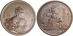 RUSSIAN EMPIRE AND FEDERATION. Elizabeth, 1709-1762. Bronze medal 1742. Coronation of Elizabeth. Dies by J. G. Waechter. Crowned bust in mantle right,...