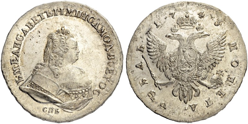 RUSSIAN EMPIRE AND FEDERATION. Elizabeth, 1709-1762. Rouble 1743, St. Petersburg...
