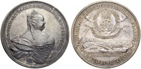 RUSSIAN EMPIRE AND FEDERATION. Elizabeth, 1709-1762. Silver medal 1743. On the Peace with Sweden. Crowned bust in a mantle to right. Rv. Two hands hol...