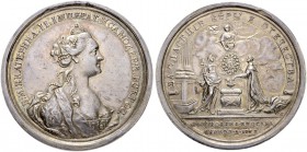RUSSIAN EMPIRE AND FEDERATION. Catherine II, the Great, 1729-1796. Silver medal 1762. On the Coronation of Catherine II. Dies by T. Ivanov and S. Yudi...