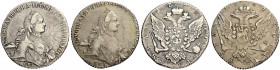 RUSSIAN EMPIRE AND FEDERATION. Catherine II, the Great, 1729-1796. Rouble 1764, St. Petersburg Mint, CA. 24.19 g. Rouble 1765, St. Petersburg Mint, ЯI...