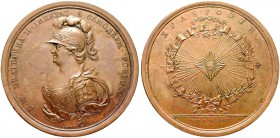 RUSSIAN EMPIRE AND FEDERATION. Catherine II, the Great, 1729-1796. Bronze medal 1769. On the Institution of the Order of St. George. Dies by J.B. Gass...