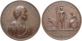 RUSSIAN EMPIRE AND FEDERATION. Paul I, 1754-1801. Bronze medal 1799. On the Count A.V. Suvorov. Dies by C.H. Kuhler. Bust to right. Rv. Ancient warrio...