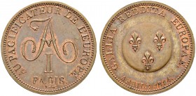 RUSSIAN EMPIRE AND FEDERATION. Alexander I, 1777-1825. Bronze medal 1814. On the Stay of Alexander I in Paris. Dies by P.I. Tiolier. Cipher of Alexand...