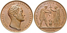RUSSIAN EMPIRE AND FEDERATION. Nicholas I, 1796-1855. Bronze medal 1828. On the Declaration of war on Turkey. Dies by H. Gube. Bust to right. Rv. Fema...
