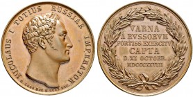 RUSSIAN EMPIRE AND FEDERATION. Nicholas I, 1796-1855. Bronze medal 1828. On the Capture of Varna. Dies by H. Gube. Bust to right. Rv. 6-line inscripti...