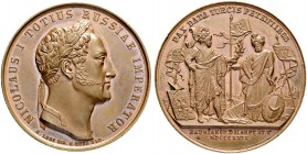 RUSSIAN EMPIRE AND FEDERATION. Nicholas I, 1796-1855. Bronze medal 1829. On the Peace with Turkey. Dies by H. Gube. Laureate bust to right. Rv. Russia...
