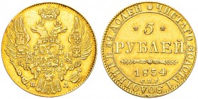 RUSSIAN EMPIRE AND FEDERATION. Nicholas I, 1796-1855. 5 Roubles 1834, St. Petersburg Mint, ПД. 6.42 g. Bitkin 9. Fr. 155. Some traces of mounting and ...