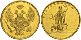 RUSSIAN EMPIRE AND FEDERATION. Nicholas I, 1796-1855. Gold medal n. d. (c. 1835). Prize medal to pupils. Unsigned. Russian double-headed eagle. Rv. Mi...