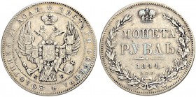 RUSSIAN EMPIRE AND FEDERATION. Nicholas I, 1796-1855. Rouble 1844, St. Petersburg Mint, KБ. 20.48 g. Bitkin 205. Dav. 283. Very fine. Рубль 1844, СПБ ...