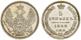 RUSSIAN EMPIRE AND FEDERATION. Nicholas I, 1796-1855. 5 Kopecks 1848, St. Petersburg Mint, HI. 1.04 g. Bitkin 404. Rare in this condition. About uncir...