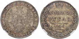 RUSSIAN EMPIRE AND FEDERATION. Nicholas I, 1796-1855. Rouble 1849, St. Petersburg Mint, ПA. Bitkin 224. Dav. 283. NGC MS64. Рубль 1849, СПБ МД, ПA. Би...