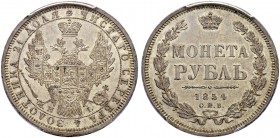 RUSSIAN EMPIRE AND FEDERATION. Nicholas I, 1796-1855. Rouble 1854, St. Petersburg Mint, HI. Bitkin 234. Dav. 283. PCGS MS62. Рубль 1854, СПБ МД, НI. Б...