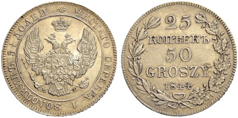 RUSSIAN EMPIRE AND FEDERATION. Nicholas I, 1796-1855. Mintage for Poland. 25 Kop...