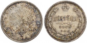 RUSSIAN EMPIRE AND FEDERATION. Alexander II, 1818-1881. Poltina 1869, St. Petersburg Mint, HI. 10.30 g. Bitkin 110 (R). 4 roubles according to Iljin. ...