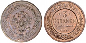 RUSSIAN EMPIRE AND FEDERATION. Alexander II, 1818-1881. 3 Kopecks 1869, St. Petersburg Mint. 9.92 g. Bitkin 512. Attractive patina. Cabinet piece. Unc...