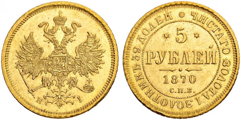 RUSSIAN EMPIRE AND FEDERATION. Alexander II, 1818-1881. 5 Roubles 1870, St. Pete...