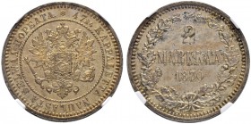 RUSSIAN EMPIRE AND FEDERATION. Alexander II, 1818-1881. 2 Markkaa 1870, Helsingfors Mint, S. Bitkin 621. Rare in this condition. NGC MS64. 2 марки 187...