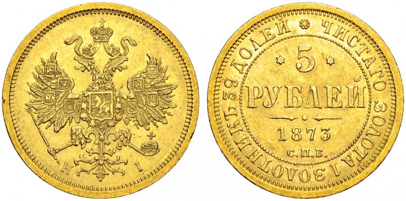RUSSIAN EMPIRE AND FEDERATION. Alexander II, 1818-1881. 5 Roubles 1873, St. Pete...