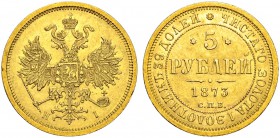 RUSSIAN EMPIRE AND FEDERATION. Alexander II, 1818-1881. 5 Roubles 1873, St. Petersburg Mint, HI. 6.56 g. Bitkin 21. Fr. 163. Extremely fine. 5 рублей ...