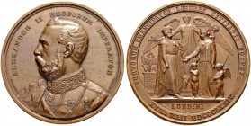 RUSSIAN EMPIRE AND FEDERATION. Alexander II, 1818-1881. Bronze medal 1874. On the Visit of Alexander II to London. Dies by C. Wiener. Bust to left. Rv...