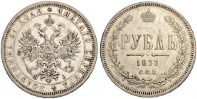 RUSSIAN EMPIRE AND FEDERATION. Alexander II, 1818-1881. Rouble 1877, St. Petersburg Mint, HI. 20.62 g. Bitkin 90. Dav. 289. Very fine-extremely fine. ...