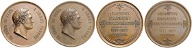 RUSSIAN EMPIRE AND FEDERATION. Alexander II, 1818-1881. Bronze medal 1877. On 100th Anniversary of the Birth of Alexander I. Dies by V. Alexeev. Laure...
