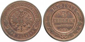 RUSSIAN EMPIRE AND FEDERATION. Alexander II, 1818-1881. 3 Kopecks 1878, St. Petersburg Mint. 10.38 g. Bitkin 517. Extremely fine. 3 копейки 1878, СПБ ...
