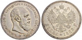RUSSIAN EMPIRE AND FEDERATION. Alexander III, 1845-1894. Rouble 1888, St. Petersburg Mint, АГ. 19.96 g. Bitkin 71. Dav. 292. Nice Patina. Attractive e...