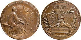RUSSIAN EMPIRE AND FEDERATION. Alexander III, 1845-1894. Bronze medal 1891. On the French exhibition in Moscow. Dies by O. Roty. Seated crowned female...