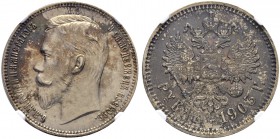 RUSSIAN EMPIRE AND FEDERATION. Nicholas II, 1868-1918. Rouble 1903, St. Petersburg Mint, АР. Bitkin 57 (R). Dav. 293. Rare in this condition. NGC MS62...