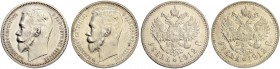 RUSSIAN EMPIRE AND FEDERATION. Nicholas II, 1868-1918. Rouble 1912, St. Petersburg Mint, ЭБ. 19.97 g und 19,94 g. Bitkin 66. Dav. 293. Extremely fine-...
