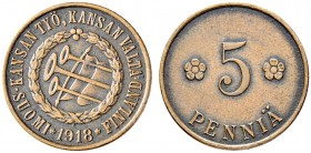 RUSSIAN EMPIRE AND FEDERATION. Coins of the Provisional Government. Finland Civil War, Liberated Finish government, 1918. 5 Penniä 1918, Helsingfors M...
