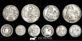 Peru Silver Lot of 5 Silver coins - g • ⌀ - mm Lima 1866-1928 Good very fine