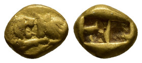 KINGS OF LYDIA. Kroisos, circa 560-546 BC. 1/6 Stater (9mm, 1.8 g), heavy standard, Sardes, c. 560-550. On the left, forepart of a lion to right confr...