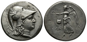 PAMPHYLIA, Side. Circa 200-190 BC. AR Tetradrachm (16.7 Gr. 34mm). 
 Head of Athena right, wearing crested Corinthian helmet. 
Rev. Nike advancing lef...