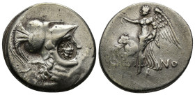 Pamphylia. Side . ΔΕΙΝΟ- (Deino-), magistrate circa 205-100 BC. Tetradrachm AR (16.9 Gr. 33mm.)
Head of Athena right, wearing crested Corinthian helme...