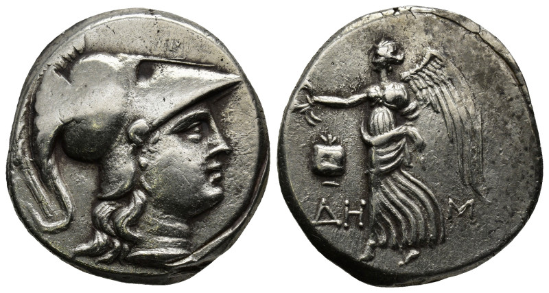 PAMPHYLIA, Side. Circa 205-100 BC. AR Tetradrachm (17.1 Gr. 34mm.)
 Helmeted hea...