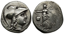 PAMPHYLIA, Side. Circa 205-100 BC. AR Tetradrachm (17.1 Gr. 34mm.)
 Helmeted head of Athena right. 
Rev. Nike advancing left, holding wreath; pomegran...