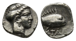 PAPHLAGONIA, Sinope. Tarkumuwa (Datames). Satrap of Cilicia and Cappadocia, 384-361/0 BC. AR Obol (0.9 Gr. 14mm.). Struck circa 375 BC. 
Female head r...