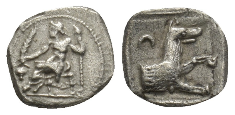 Lycaonia. Laranda circa 400-300 BC. Obol AR (10mm, 0.9 g). Baaltars seated left ...