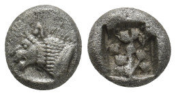 CARIA, Mylasa(?). Circa 520-490 BC. AR Hekte – Sixth Stater (10mm, 1.9 g). Forepart of lion left / Incuse square.