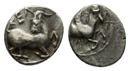 CILICIA, Kelenderis. 425-400- BC. AR Obol (0.8 Gr. 14mm.) 
Goat kneeling with head reverted. 
Rev. Forepart of Pegasus