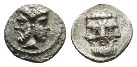 CILICIA, Uncertain mint. Circa 4th century BC. AR Obol (0.6 Gr. 13mm)
 Janiform (bicephalic) head, the left face bearded, the right not 
Rev. Tricepha...