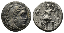 Kingdom of Macedon. Philip III Arrhidaios AR Drachm. (16mm, 4.3 g) Magnesia, circa 323-319 BC. Head of Herakles right, wearing lion's skin / Zeus Aëto...