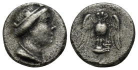 Pontos, Amisos AR Drachm. (16mm, 3.6 g) Circa 300-125. Turreted head of Hera-Tyche right / Owl with spread wings facing, monogram in field.